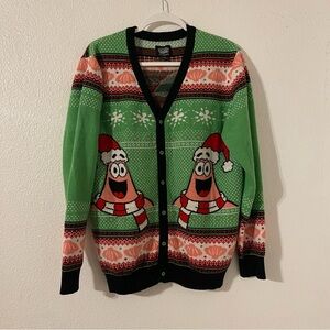 Patrick Star Mens Ugly Christmas Sweater Knit Cardigan SpongeBob Size Large